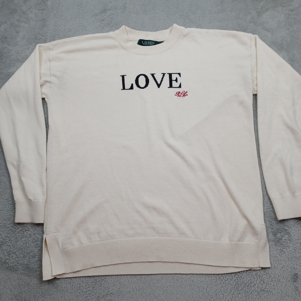 Lauren Ralph Lauren Sweater Womens Medium Beige Knit Pullover Crew Neck